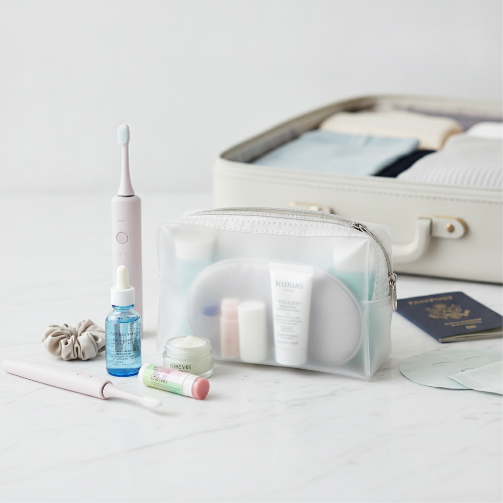 Guia de produtos de beleza e skincare essenciais para bagagem de mão