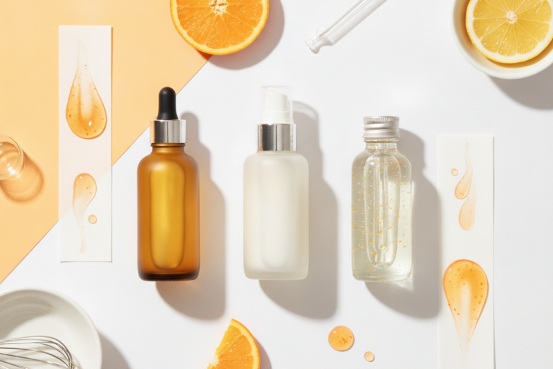 Vitamina C facial: guia de comparação de concentração, embalagem e textura